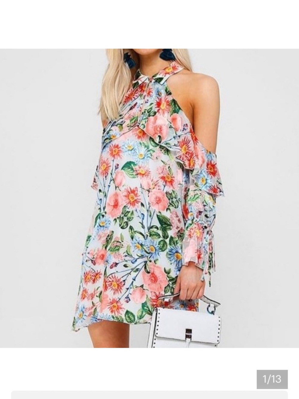 Alice + Olivia Pink Floral Cold-Shoulder Halter Mini Dress